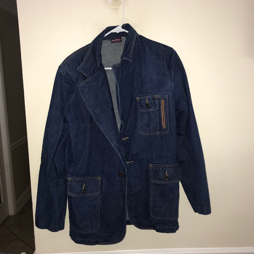 Vintage BRITTANIA Denim Blazer Jacket Leather Trim